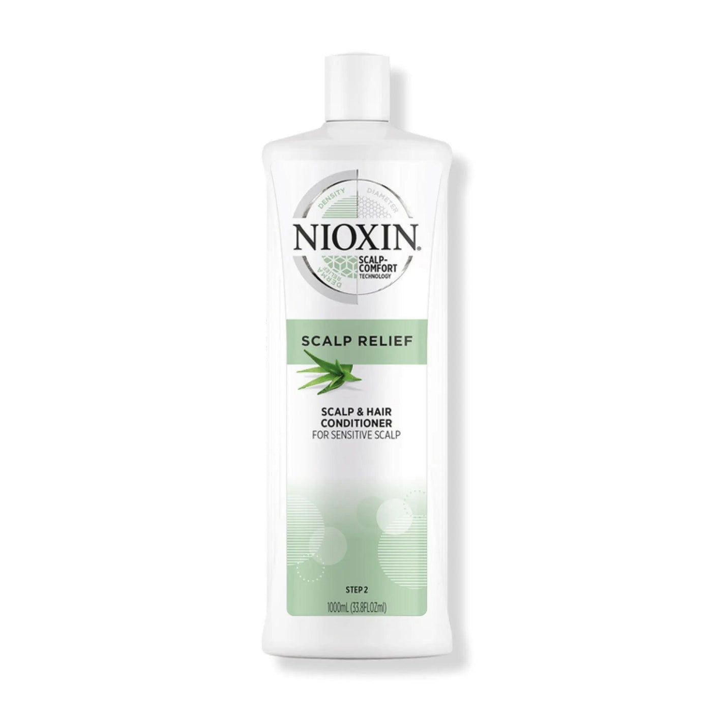 Nioxin Scalp Relief Conditioner bottle, nourishing formula with aloe vera for sensitive scalp care.
