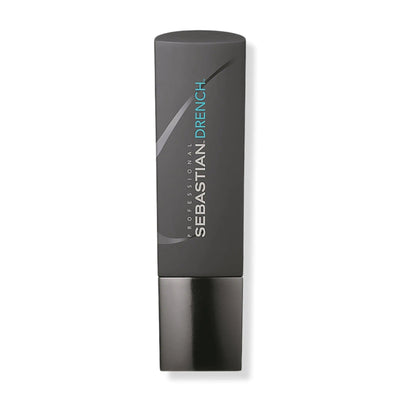 Sebastian Drench Shampoo bottle for rehydrating dry, frizzy, and chemically treated hair. Nourishing formula for silky body.