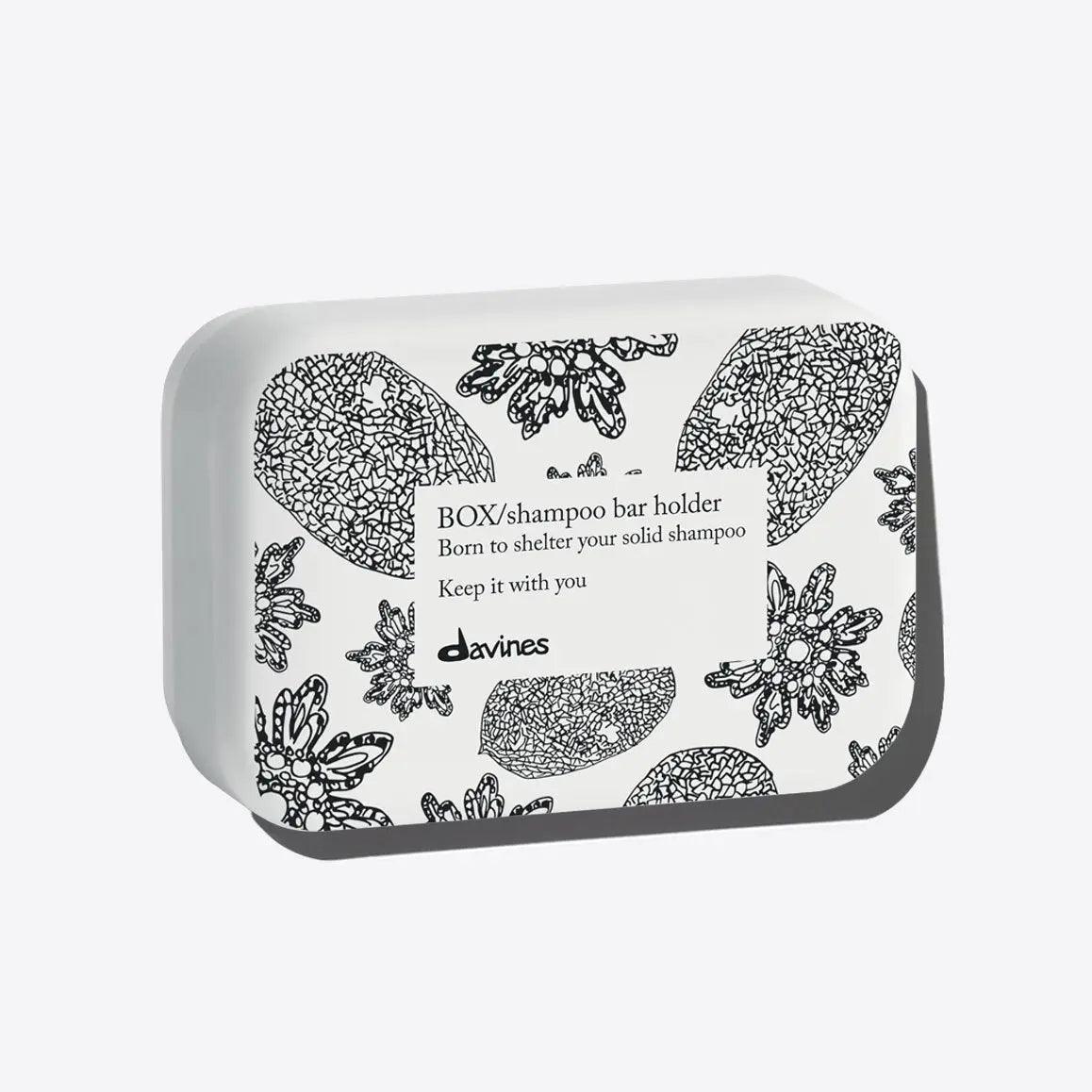 Davines shampoo bar holder case with floral design, ideal for storing and preserving solid shampoo bars.