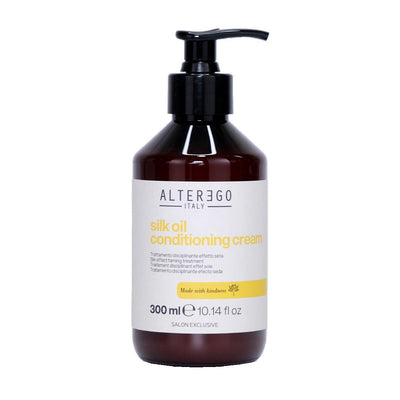 Silk Oil Conditioning Cream bottle for frizz-free, shiny hair, 300ml, nourishes and smooths unruly hair, salon exclusive.