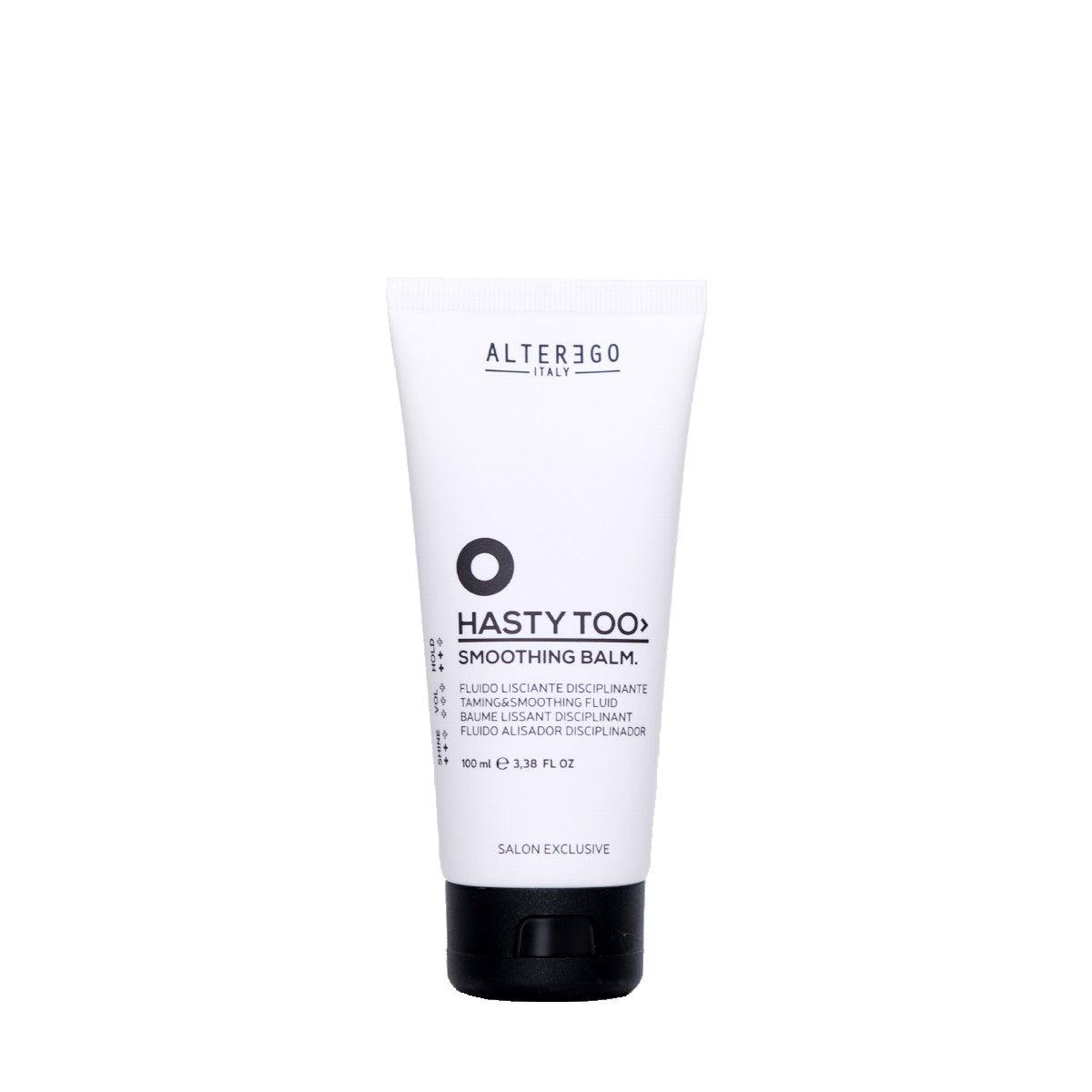Hasty Too Smoothing Balm tube for anti-frizz and anti-humidity hair care, 100ml, by Alter Ego Italy.