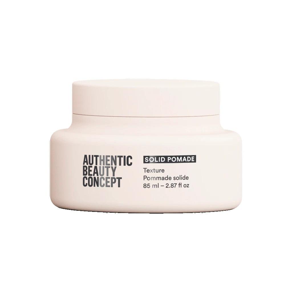 Authentic Beauty Concept Solid Pomade in a white jar, 85 ml, perfect for textured and smooth hairstyles.