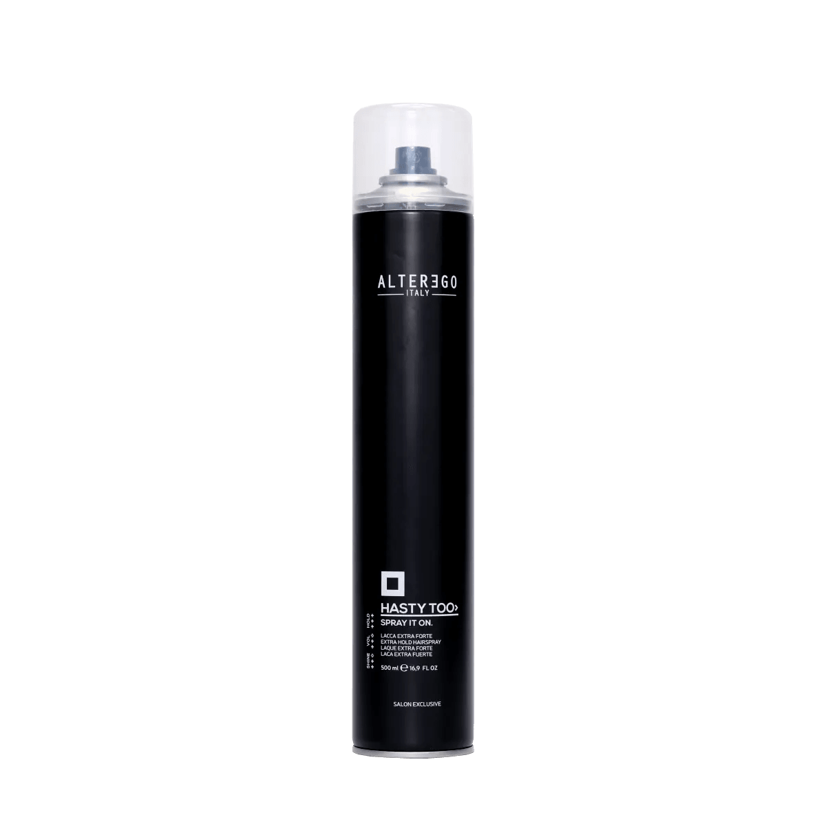 Extra hold hairspray in a sleek black can, ideal for enhancing curls and adding volume to fine hair.
