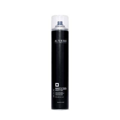 Extra hold hairspray in a sleek black can, ideal for enhancing curls and adding volume to fine hair.