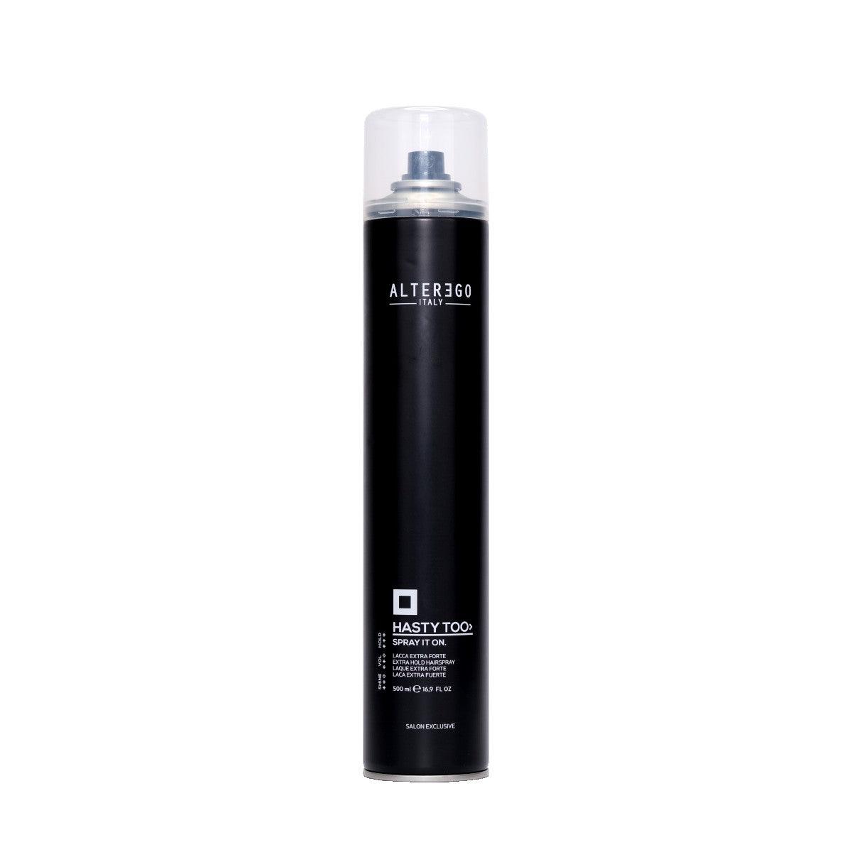 Extra hold hairspray in a sleek black can, ideal for defining curls and adding volume to fine hair.