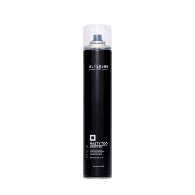 Extra hold hairspray in a sleek black can, ideal for defining curls and adding volume to fine hair.