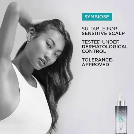 Symbiose Sérum Nuit Intensif, suitable for sensitive scalps, dermatologist-tested for tolerance, revitalizes damaged hair.