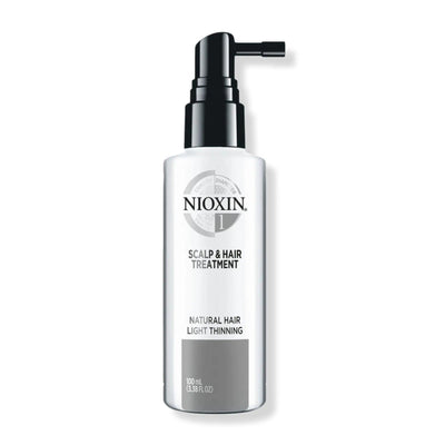 Nioxin System 1 scalp and hair treatment for fine hair with light thinning, 100 ml volumizing leave-in treatment.