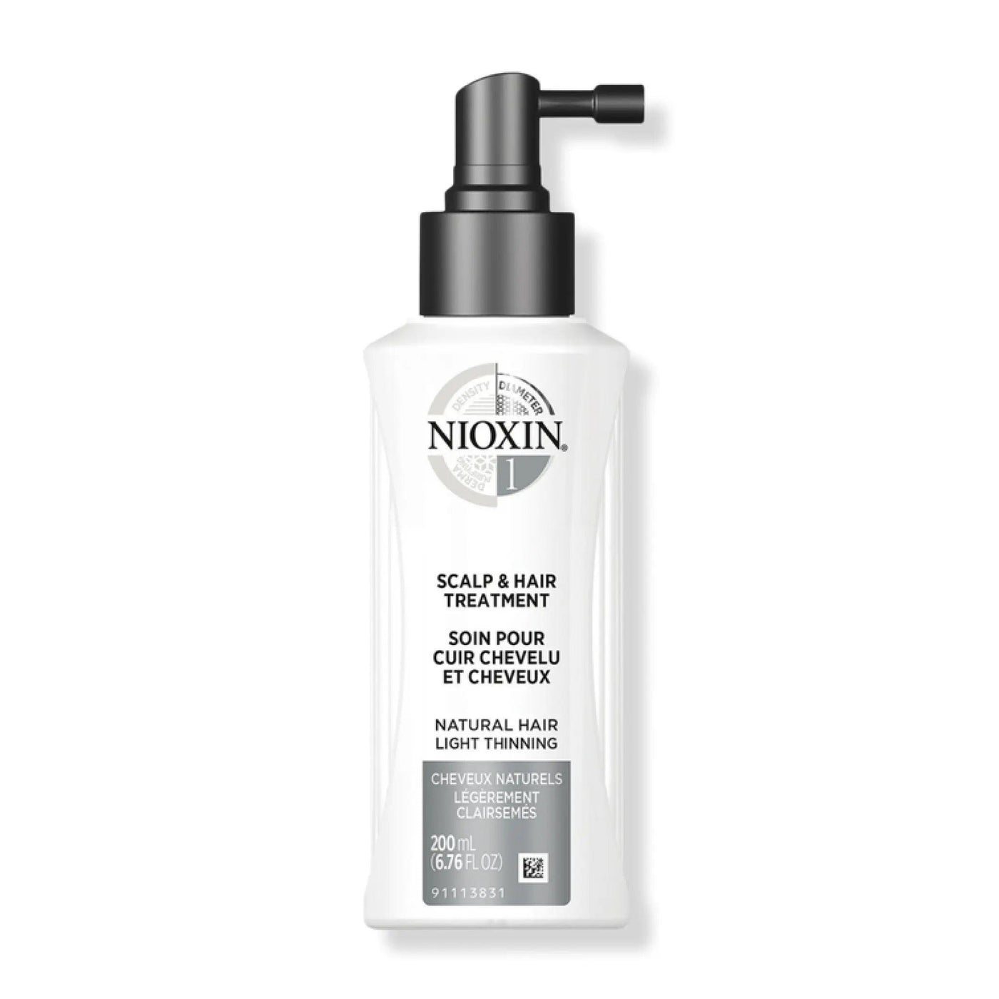 Nioxin System 1 Scalp & Hair Treatment for fine hair with light thinning in a 200ml bottle.