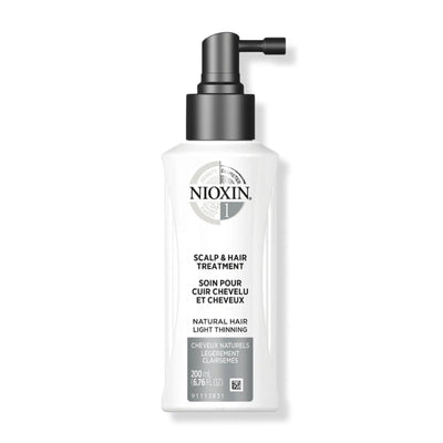 Nioxin System 1 Scalp & Hair Treatment for fine hair with light thinning in a 200ml bottle.