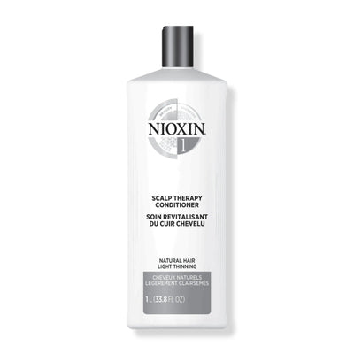 Nioxin System 1 Scalp Therapy Conditioner for fine, natural hair with light thinning, 1 liter bottle.