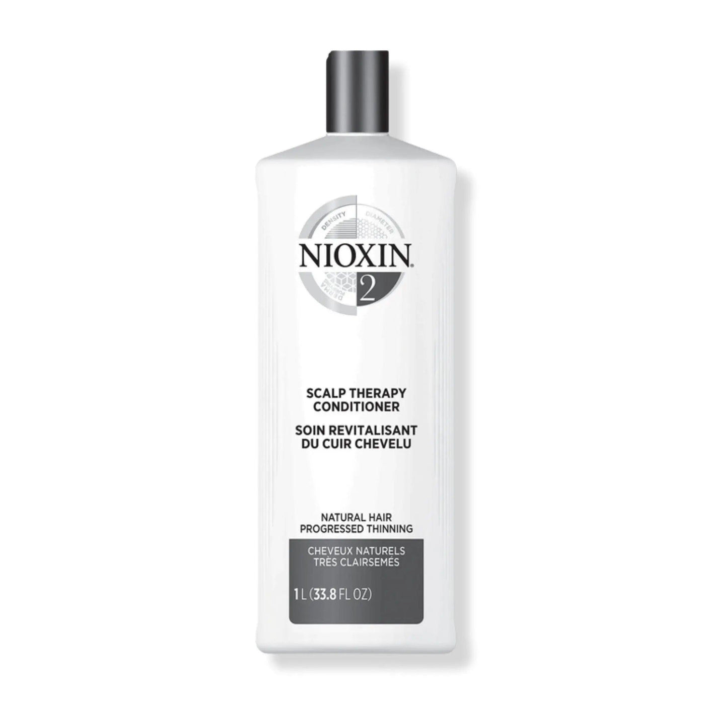 Nioxin System 2 Scalp Therapy Conditioner for fine, progressed thinning natural hair in a 1 liter bottle.