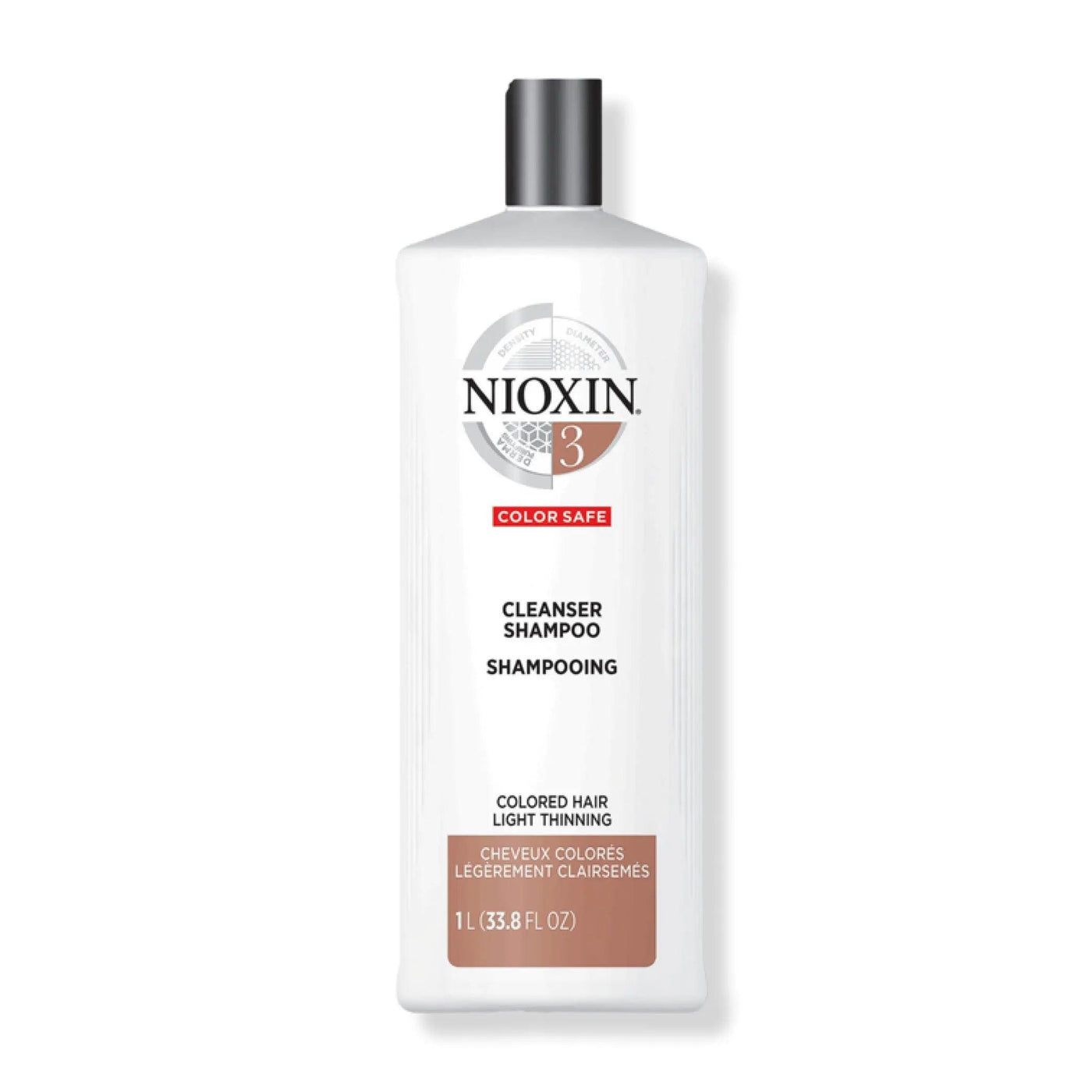 Nioxin System 3 Cleanser Shampoo for fine, color-treated hair, detoxifying and removing buildup for healthy volume.