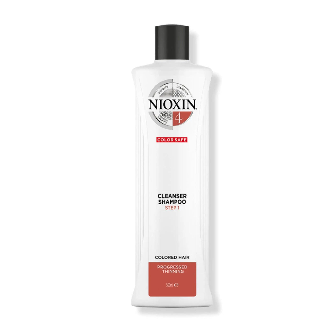 Nioxin System 4 Cleanser Shampoo for color treated hair, detoxifying formula for progressed thinning, 300ml bottle.
