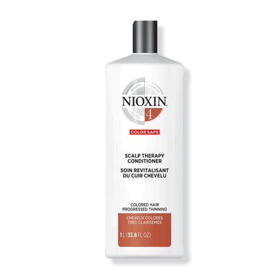 Nioxin System 4 Scalp Therapy Conditioner for colored hair with progressed thinning, 33.8 fl oz bottle.