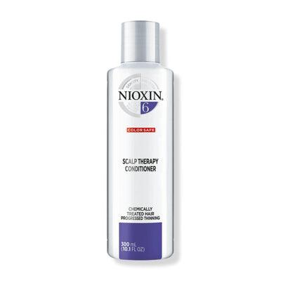 Nioxin System 6 Scalp Therapy Conditioner for chemically treated hair, 300ml bottle, promotes thicker hair and scalp health.