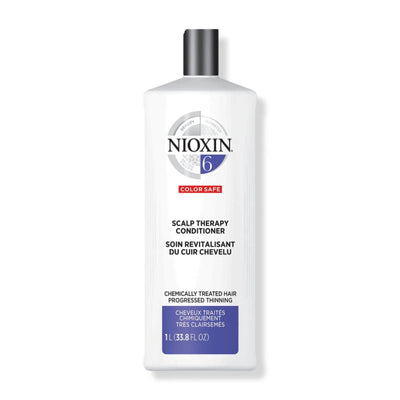 Nioxin System 6 Scalp Therapy Conditioner for chemically treated hair, 1L bottle, strengthens and moisturizes thinning hair.