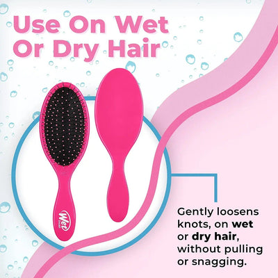 Wet Brush for detangling wet or dry hair, gently loosens knots without pulling or snagging.