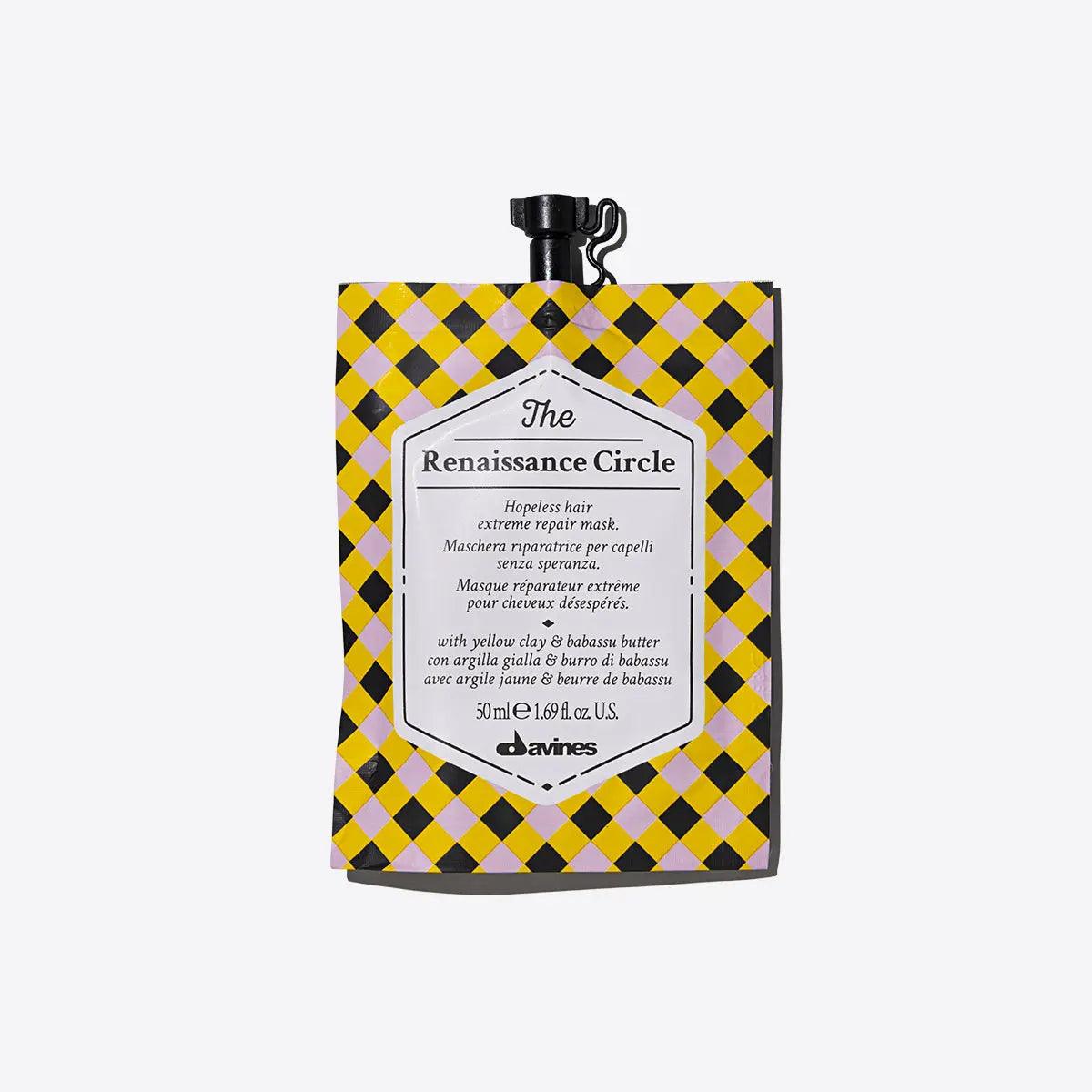 Repairing mask for damaged hair, The Renaissance Circle by Davines, restores shine and softness. Perfect for heat-styled hair.