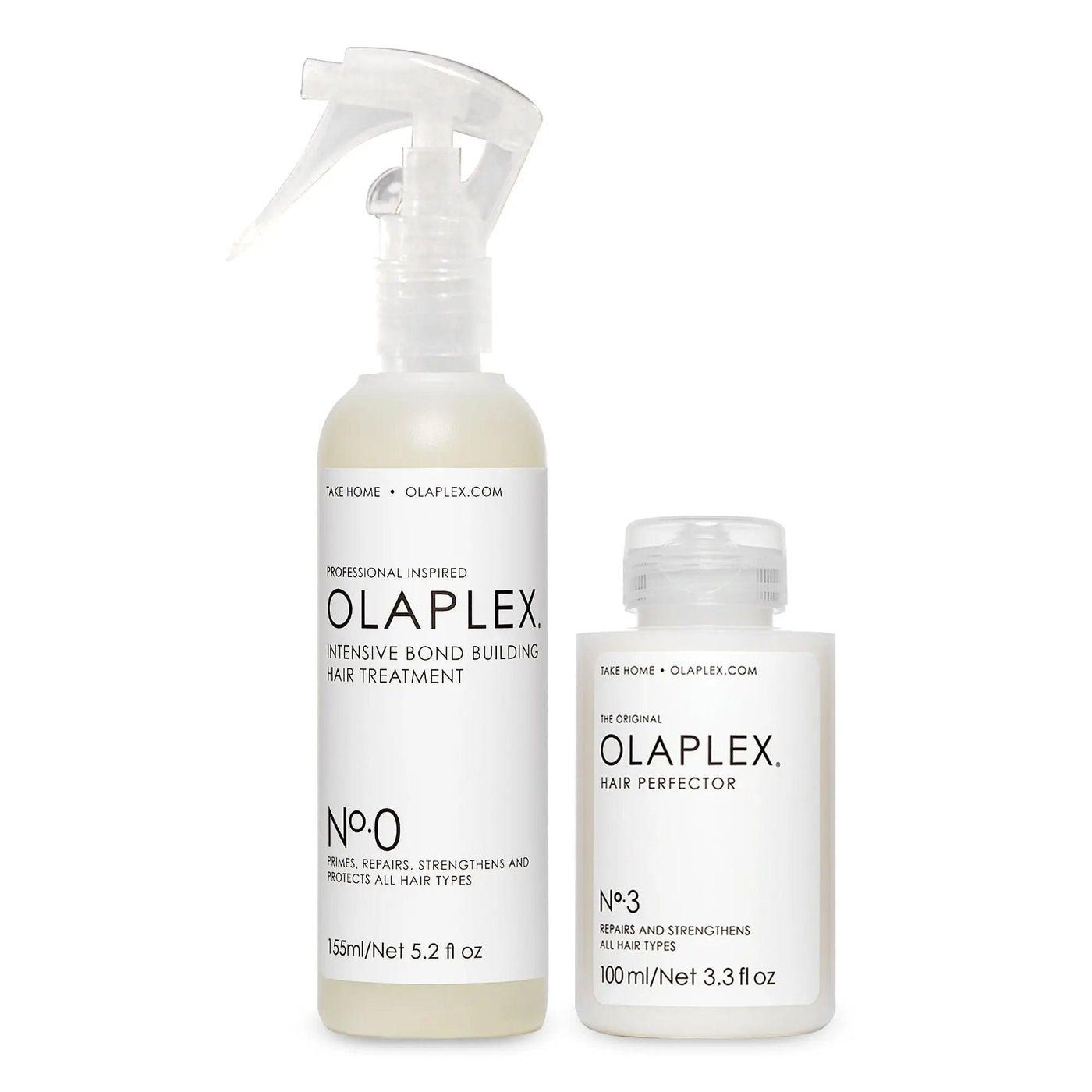The Ultimate Repair Kit featuring OLAPLEX No.0 Intensive Bond Building and No.3 Hair Perfector for healthy hair.
