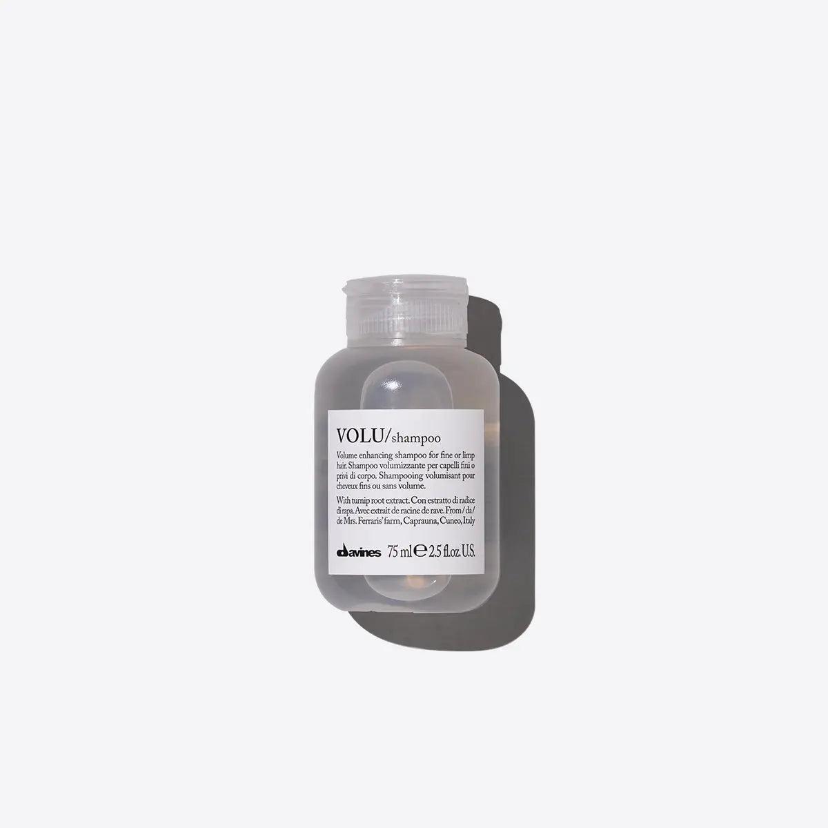 Davines VOLU Shampoo Bottle on White Background for Fine Hair Volume Boost